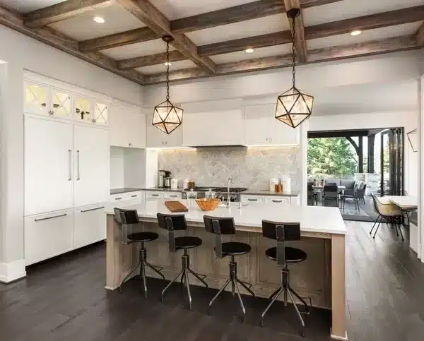 white kitchen remodel with black seats, finksburg md