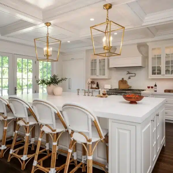 kitchen featuring coffered ceiling which adds depth and dimension to the new kitchen design in caves valley, md