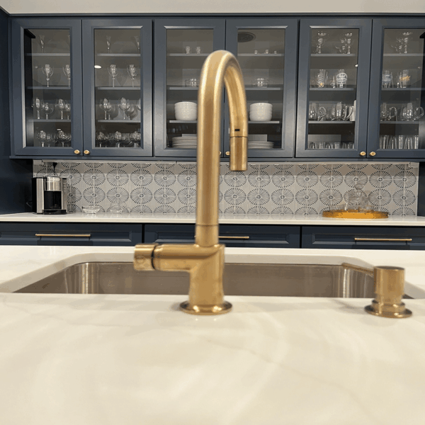 basement renovation blue kitchen custom cabinetry