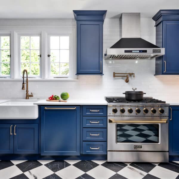 blue custom kitchen black white floor, homeland, md