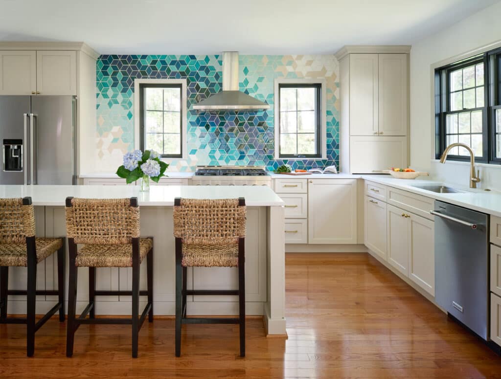 new kitchen with geometric tile