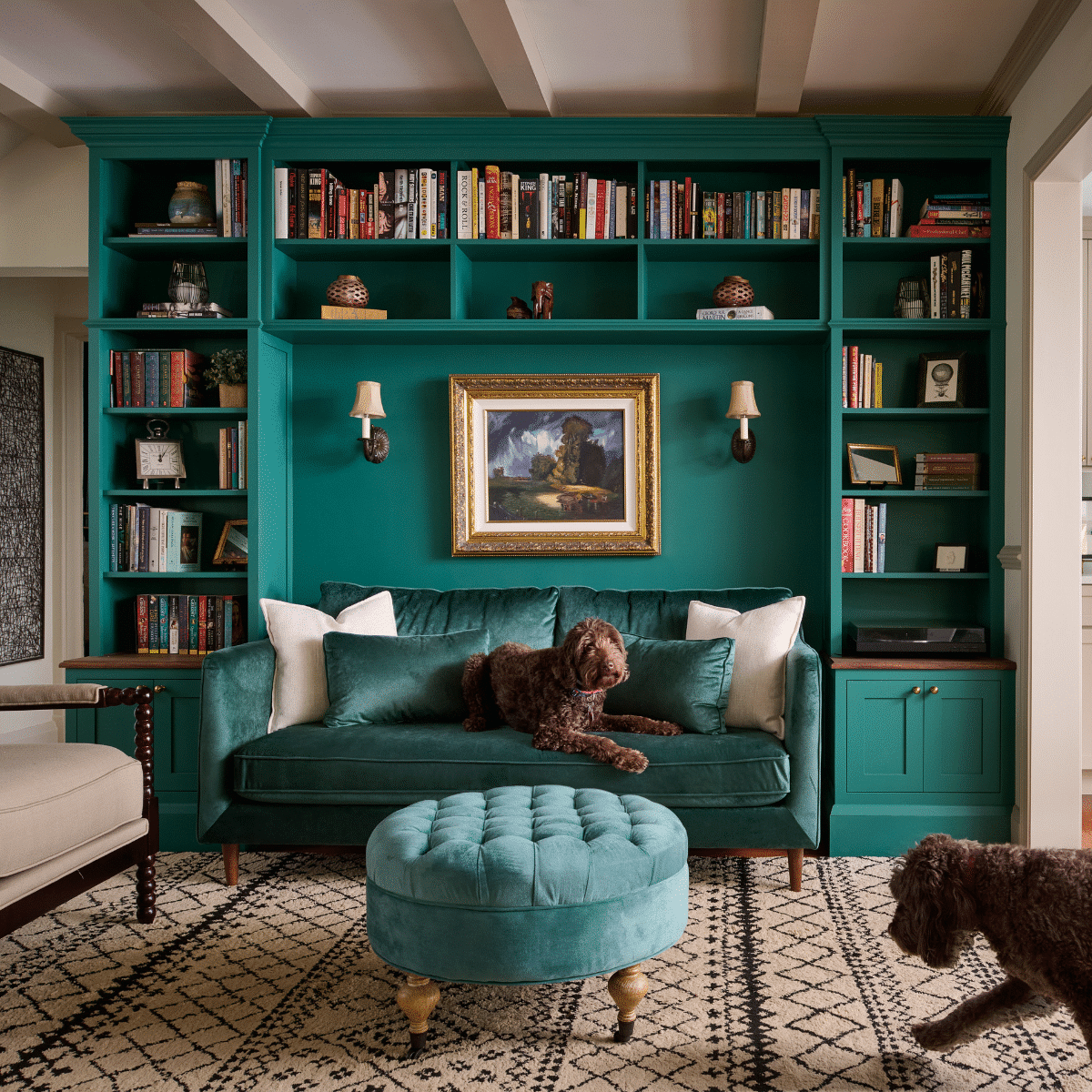 custom built in teal cabinetry